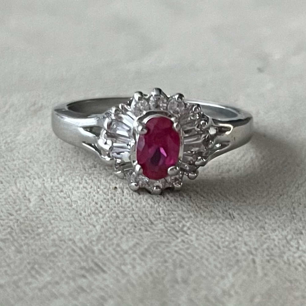 Vintage Pink Sapphire Silver Tone Ring